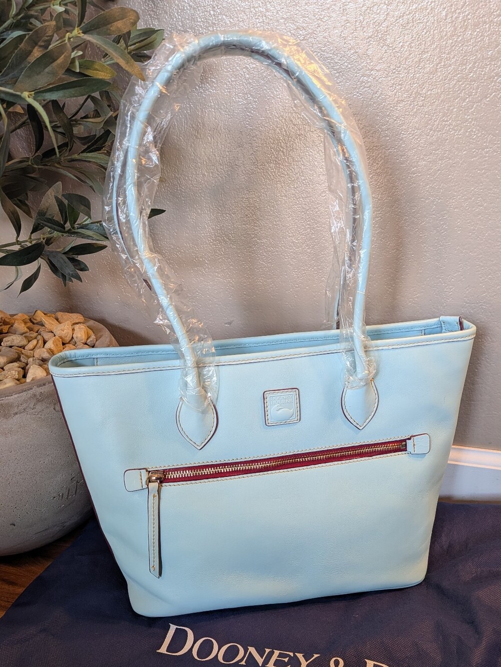 NWT! Dooney & Bourke Pale Blue Large Florentine Leather Tote MSRP $498